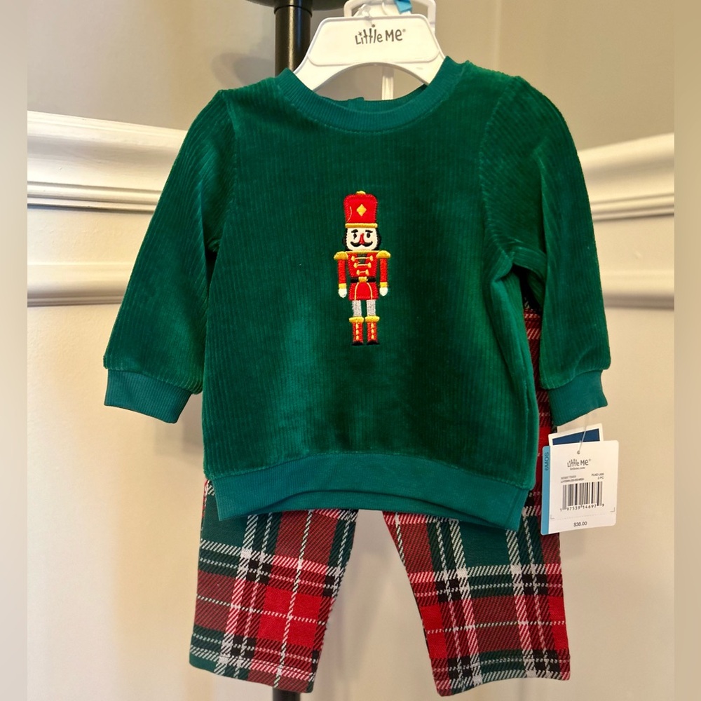 Little Me Green and Red Nutcracker Pajama Set